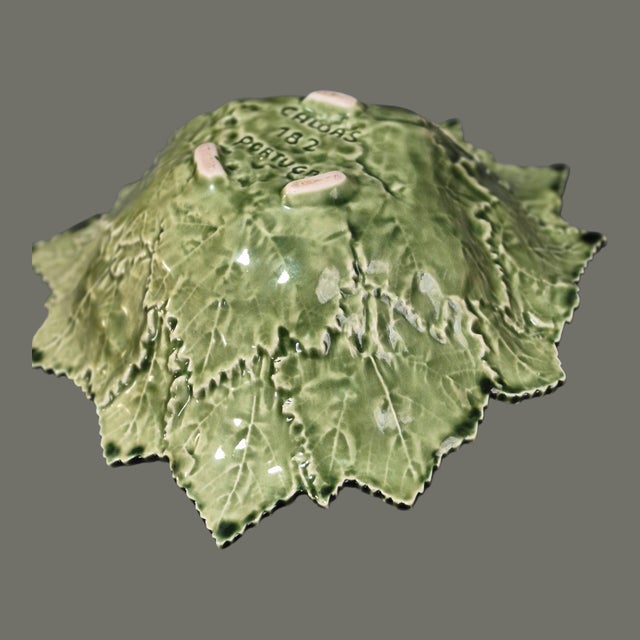 Vintage Portuguese Majolica Pottery Serving Bowl Platter Grape Leaves Grapes For Sale - Image 6 of 8