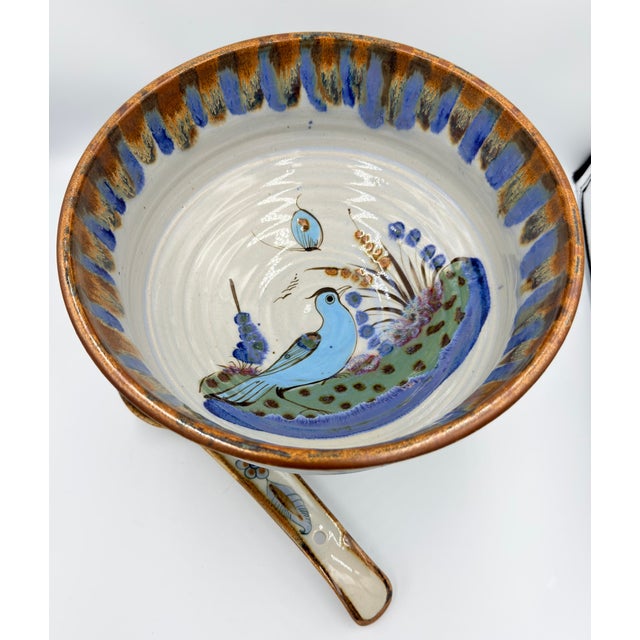 Ceramic 1950s Folk-Art Ken Edwards Palomar Tonala Pottery Hand Painted Punch Bowl W/Ladle For Sale - Image 7 of 17