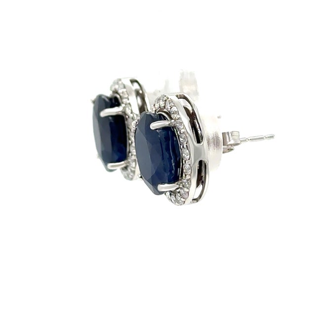 2020s 14ct White Gold Sapphire & Diamond Stud Earrings 7.56ct 4.66g, A Pair For Sale - Image 5 of 7