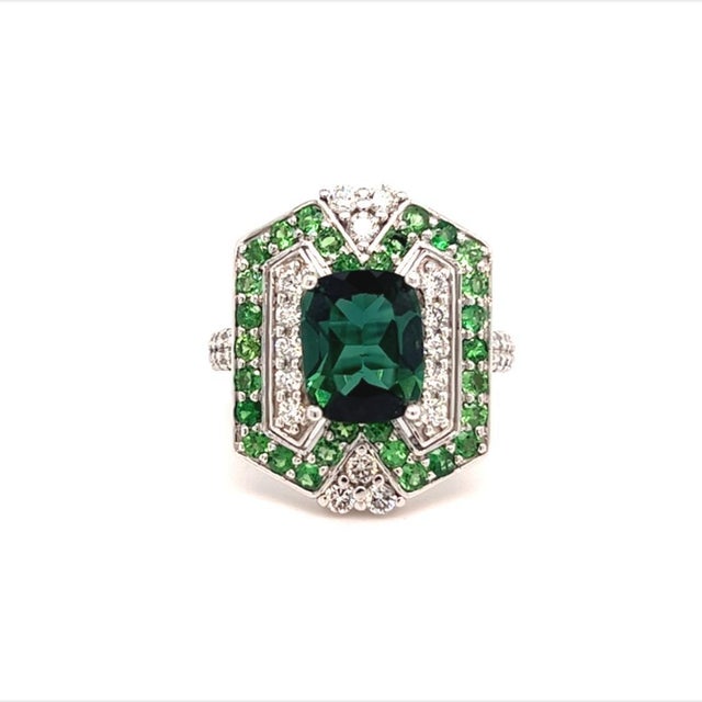 Tourmaline Tsavorite Diamond Ring 14k Gold 5.55 TCW GIA Certified For Sale In New York - Image 6 of 12