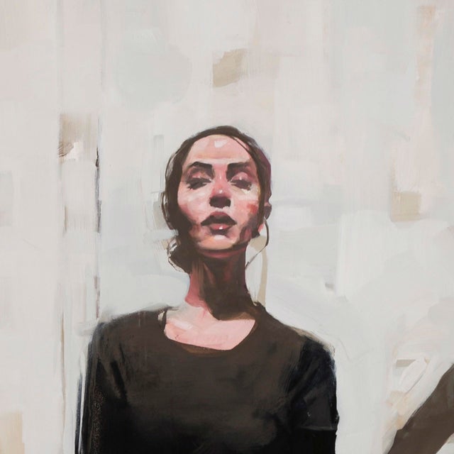Contemporary Land by Michael Carson | Oil on Panel Three figures in stylish outfits standing together For Sale - Image 3 of 5