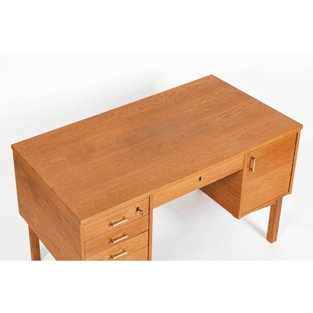 Mid Century Danish Modern Oak Wood Writing Desk 1960s For Sale In Detroit - Image 6 of 17