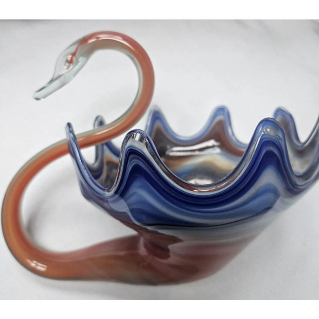 Mid-Century Modern Vintage Murano Venini Styled Art Glass Swan Centerpiece Bowl/Vase For Sale - Image 3 of 9