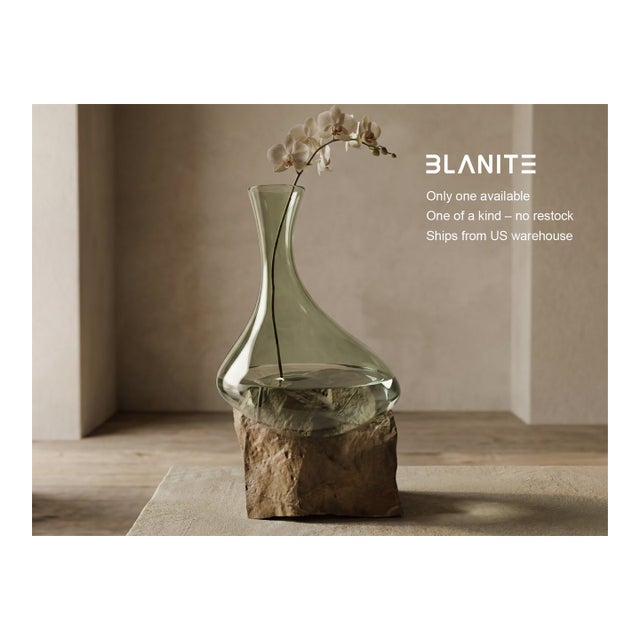 Sculptural Glass Decanter Vase With Natural Gobi Desert Stone – One of a Kind Art Glass For Sale