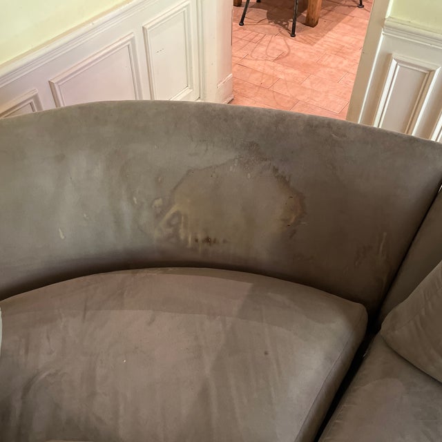 Attributed to Ethan Allen Suede Grey Sofa For Sale - Image 9 of 12