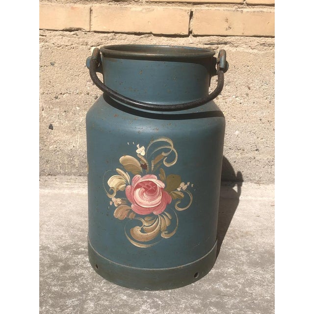 German Milk Can with Hand Painted Flowers, 1920 For Sale - Image 4 of 7
