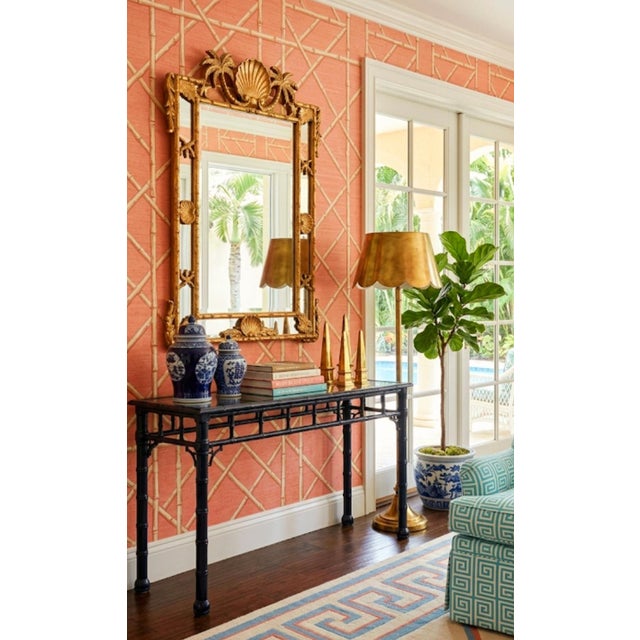 Vintage Faux Bamboo Black Gloss Palm Beach Regency Glass Top Console Table For Sale - Image 10 of 10