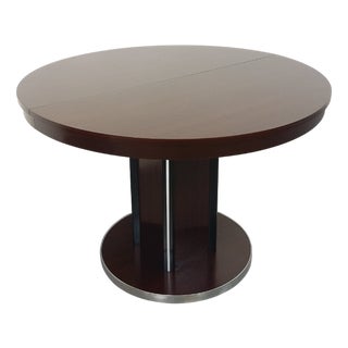 Vintage Round Dining Table in Ebony Wood and Chrome-Plated Metal, 1970s For Sale