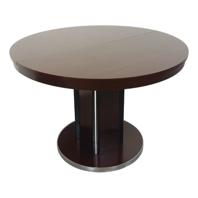 Vintage Round Dining Table in Ebony Wood and Chrome-Plated Metal, 1970s For Sale