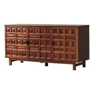 Brutalist Spanish Sideboard with Graphical Doors, 1970s For Sale