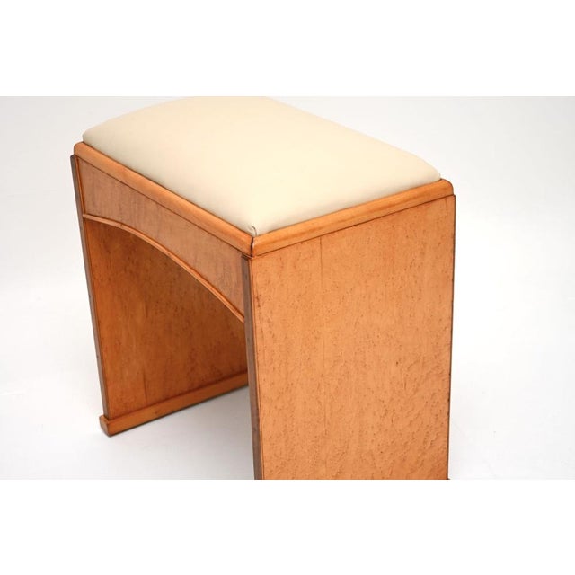 Wood Art Deco Birds Eye Maple and Leather Stool, 1930 For Sale - Image 7 of 8