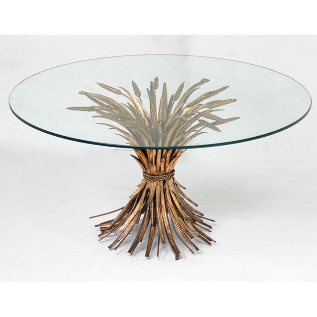 Italian Wheat Sheaf Low Table of Gilt Metal With Round Top of Glass For Sale - Image 4 of 9