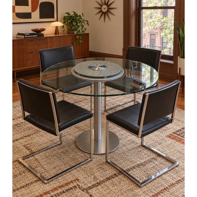 Metal 1990s Silvia Stein Signed Art Installation Glass & Steel Table With Pewter Figurine For Sale - Image 7 of 10