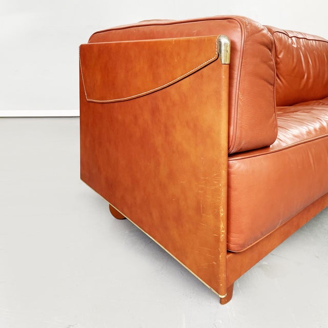 Modern Italian Brown Leather Sofa Twice by Cerri for Poltrona Frau, 1980s For Sale - Image 13 of 18