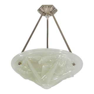 Opalescent French Art Deco Pendant Light by Hettier Et Vincent & Hanots 1930 France For Sale