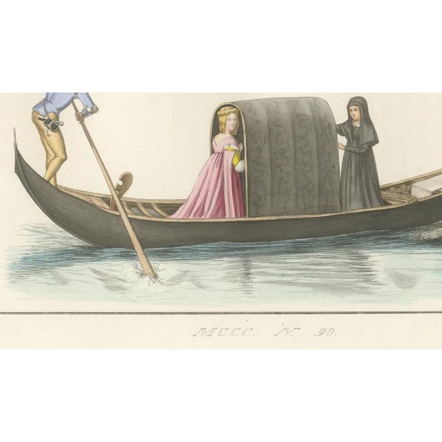 Paper P. Mercuri, Venetian Noblewoman and Nun in Gondola Medieval Costume Plate, 1845, Print For Sale - Image 7 of 9
