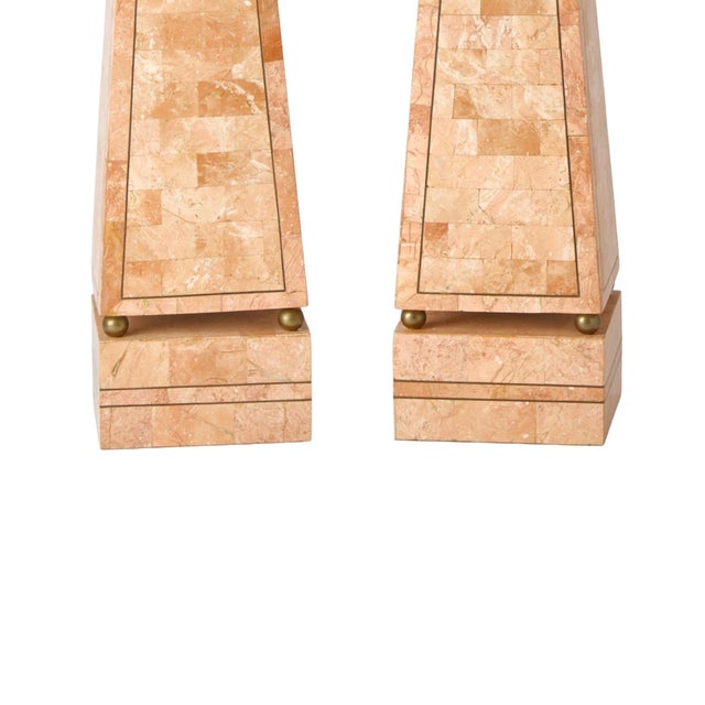 Large Pair of Mid-20th Century Pink Salmon Tessellated Stone Obelisks For Sale In New York - Image 6 of 9