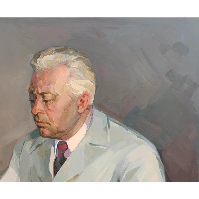 Realism Antique Oil Painting: Ukrainian Socialist Realism Portrait of an Old 100-120 For Sale - Image 3 of 6