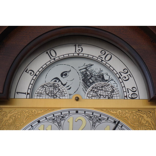 1970s Ridgeway Cherry Tall Case Grandfather Clock For Sale - Image 5 of 18