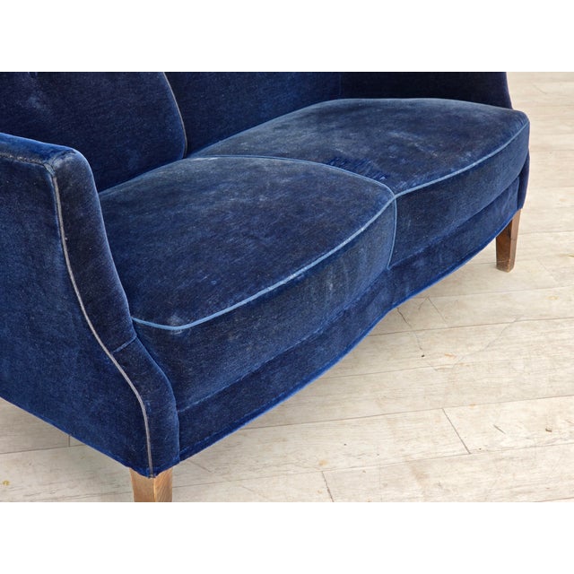 Danish Two-Seater Sofa in Dark Blue Furniture Velour, 1960s For Sale - Image 4 of 15