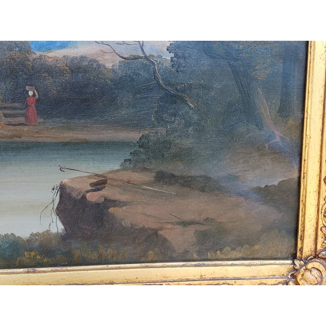 Antique 19th C. European Oil Painting Landscape Ruins Bridge and FIgures For Sale In Milwaukee - Image 6 of 9