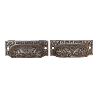 Pair of 3.5 In. Vintage Cast Iron Victorian Bin Pulls For Sale