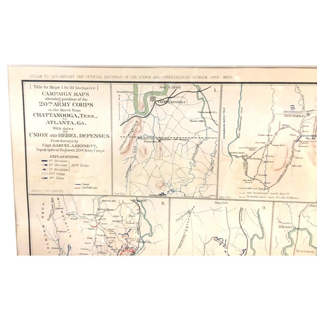 Alabaster Civil War Surveyors Maps of Sherman's March to the Sea & Vicinities Framed Pair For Sale - Image 8 of 14