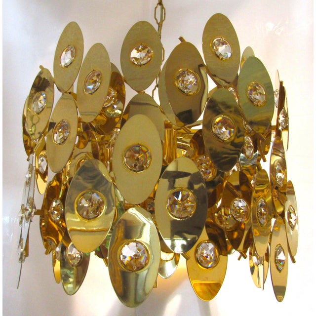 Palwa 1970s Rare Gold Plated Brass Austrian Crystal Chandelier Attributed to Palwa For Sale - Image 4 of 16