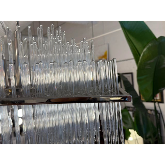 Chrome William Sonoma Metropolitan Linear Glass Rod Chandelier For Sale - Image 8 of 12