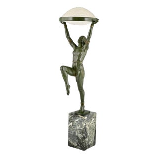 Art Deco Lamp with Dancer by Max Le Verrier, 1930s For Sale