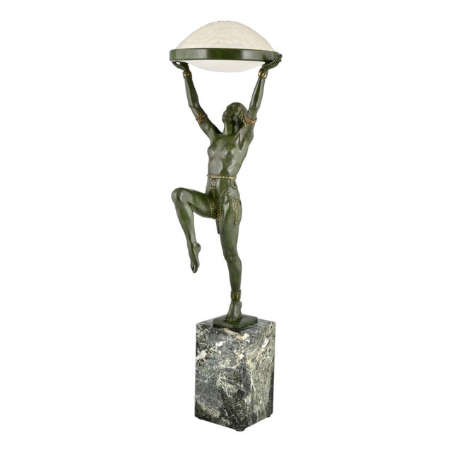 Art Deco Lamp with Dancer by Max Le Verrier, 1930s For Sale