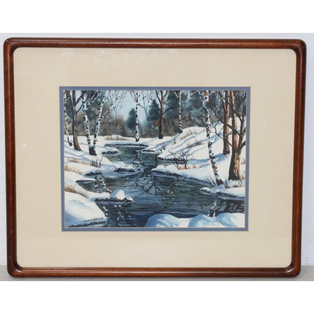 White Diane Phalen "Pennsylvania Winter Landscape" Original Watercolor C.1987 For Sale - Image 8 of 8