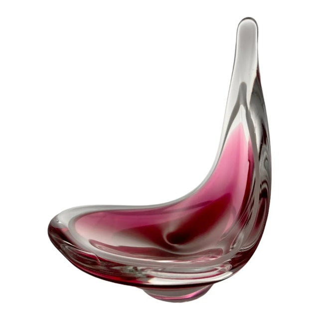 Signed 1960's Paul Kedelv Flygsfors Red/Pink/Cranberry Coquille-Style Nut Dish, Catchall or Open Salt, this Clam Shaped...