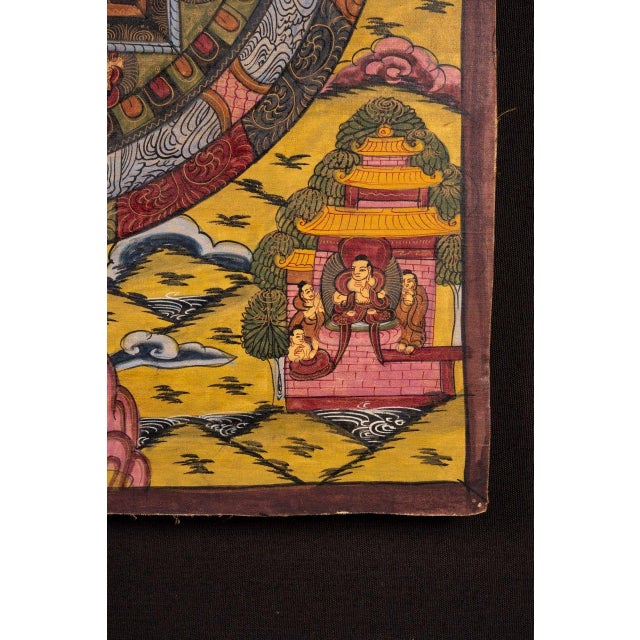 Wood Antique 19th Century Tibetan Buddhist Mandala Thangka With Meditation Buddha For Sale - Image 7 of 9