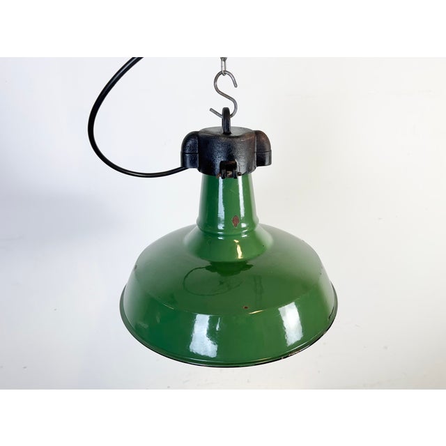Industrial Green Enamel Factory Pendant Lamp, 1960s For Sale - Image 9 of 18