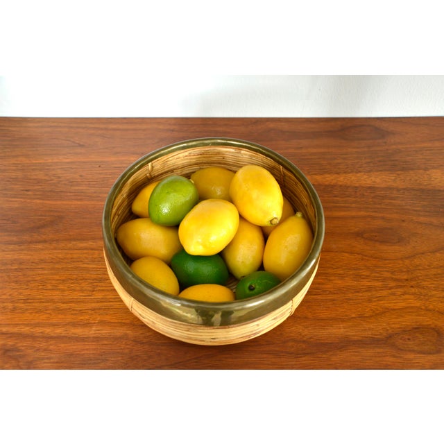 Wood Rattan, Cane and Brass Basket by Vivai Del Sud, Italy, 1970s For Sale - Image 7 of 12