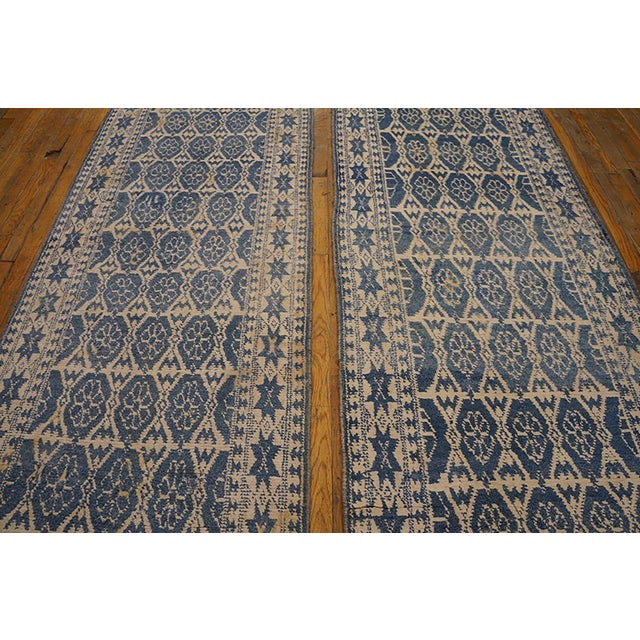 1900s White Blue Diamond Antique Agra Cotton Pair Rug 3'0" X 25'5" Hand Knotted Cotton Carpet For Sale In New York - Image 6 of 7