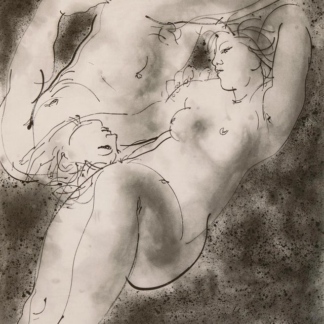 1980s 'Couple Embracing' by Hans Erni, Liebespaar Kuscheln, Modernist Grisaille Aquatint Etching For Sale - Image 5 of 10