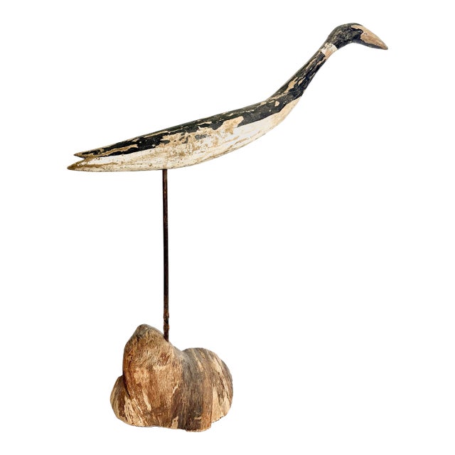 Hand Carved Folk Art Egret For Sale
