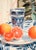 Classic Blue and White Porcelain With Orange Still Life Art Print, Giclee 9"x12" For Sale