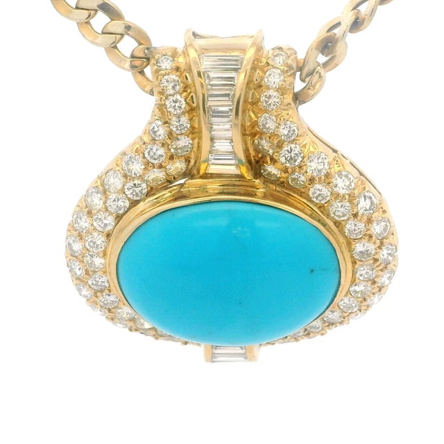 1970s Italian 18k Gold Necklace With Turquoise & Diamonds, Valenza Atelier For Sale - Image 12 of 18
