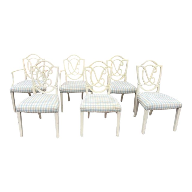 Set of 6 Vintage Custom Upholstered Dining Chairs For Sale