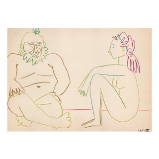 Pablo Picasso, Bearded Old Man and Seated Nude (or Vieil homme barbu et nu assise), Lithograph, 1954 For Sale