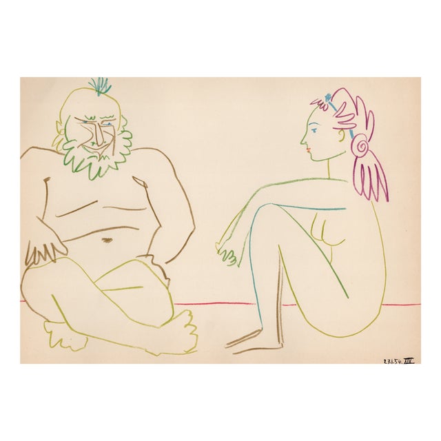 Pablo Picasso, Bearded Old Man and Seated Nude (or Vieil homme barbu et nu assise), Lithograph, 1954 For Sale