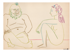 Pablo Picasso, Bearded Old Man and Seated Nude (or Vieil homme barbu et nu assise), Lithograph, 1954