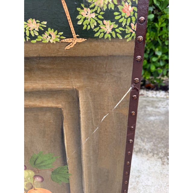 Vintage Hand-Painted Peacock & Landscape Four-Panel Folding Screen For Sale - Image 13 of 16