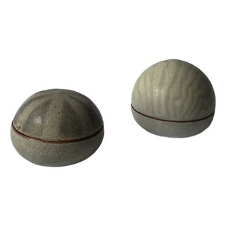 1970s Pair of Lidded Ceramic Boxes by Val Barry For Sale
