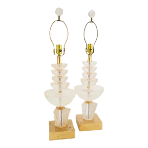 1970s Acrylic Peach-Colored Lamps, Unmarked - a Pair