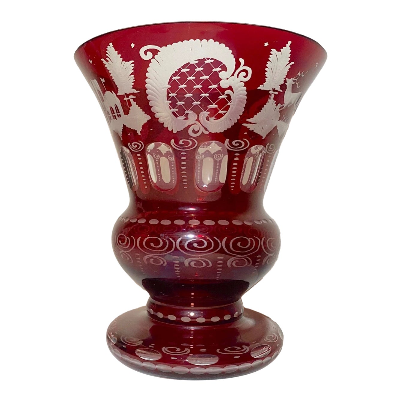 1930s Large Quality Handmade Moser Cut to Clear Ruby Red Crystal Glass ...