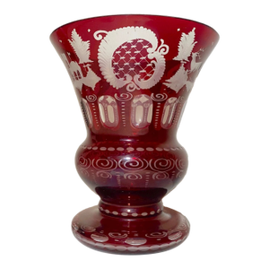 1930s Large Quality Handmade Moser Cut to Clear Ruby Red Crystal Glass Etched Vase